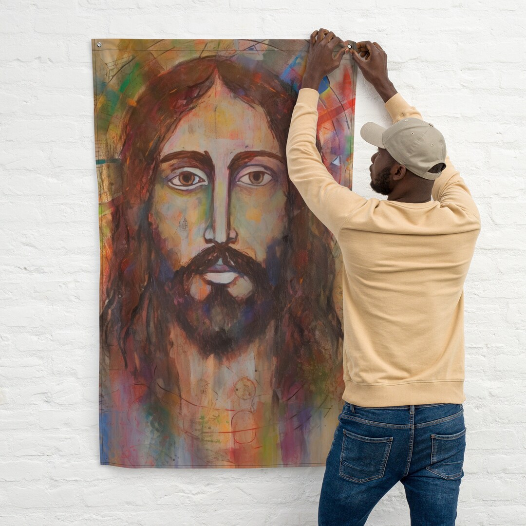 Jesus Christ Flag Art Modern Christian Tapestry Catholic Decor Church