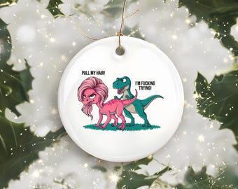 Funny Dinosaur Christmas Ornament – Naughty Adult Secret Santa Gift