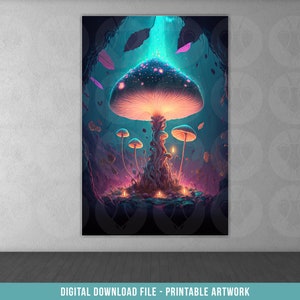 Colorful Mushroom Printable File Poster - Psychedelic Wall Art - Beautiful Decor Gift - Digital Download - V12