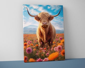 Highland Cow Canvas Print | Extra Large Farmhouse Wall Art