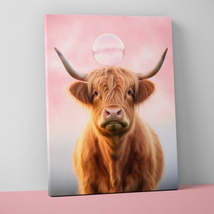 Highland Cow Wall Art | Highland Cow Canvas | Cow Canvas Print | Living Room Art - V13