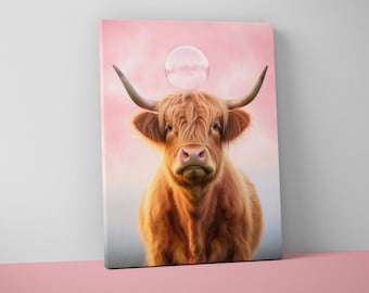 Highland Cow Canvas Print | Farmhouse Living Room Wall Art