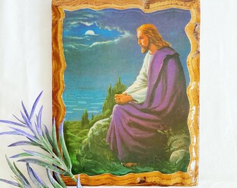 Vintage Jesus Wooden Wall Plaque, Kitschy Religious Art, MCM Wall Decor, Retro Wall Art, Easter Gifts for Him