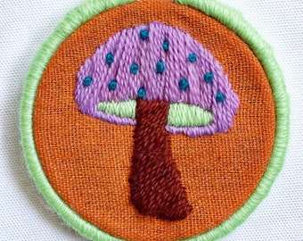 Mushroom Embroidery Handmade Hoop Art Retro Crewel Embroidery Trippy Mushroom Wall Decor Neon Green Orange Purple