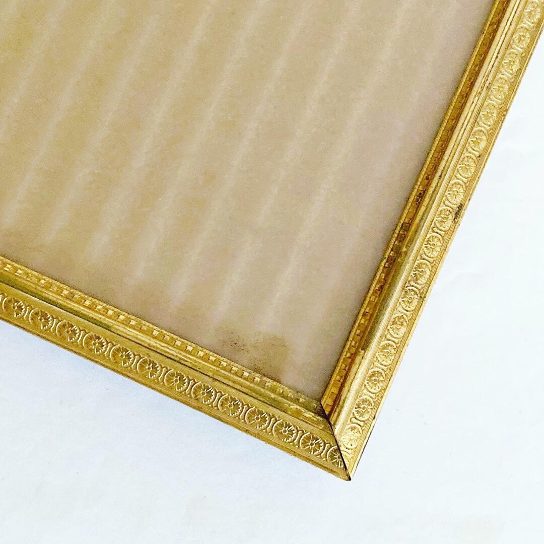 Image showcasing Vintage Metal Picture Frame, 8x10 Gold Tone Frame, Floral Etched Photo ...