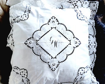 Hole Lace Richelieu Lace Pillow Covers Embroidery,White LEINEN Parade Pillow Ruffles