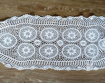 Crochet Grannys lace doily, table runner, oval beige