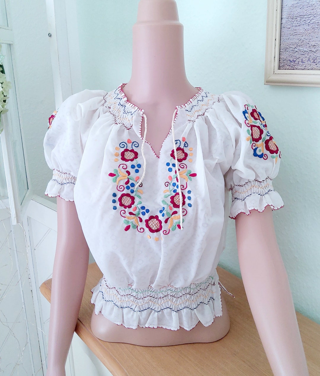 1930's Blouse Eastern European Embroidered with Grapevine