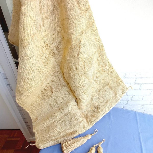 ANTIQUE, JUTE BAG, coffee sacks, tassels handmade very old