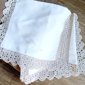 Art Nouveau wedding damask antique tablecloth, patchwork, tablecloth, lace handmade cream white
