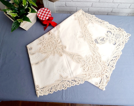 Matches21 Tovaglia INES Quadrata 85x85 Cm Con Bordo In Pizzo - Bianco, Stile Vintage