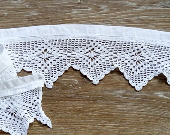 Border, fabric strips, Sweden, handmade, romantic, crocheted lace, white