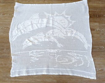 Country house crocheted lace bistro curtains/curtain, window picture, dolphins, Mediterranean