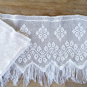 Country house pure handcraft, romantic flowers, diamond crocheted lace, bistro curtains/curtain, cream white