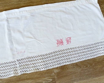 France: Antique linen, monogram, bistro curtain/curtain crochet lace, handmade, white