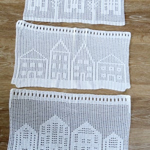 Houses, trees handmade, romantic, crocheted lace fine bistro curtains/curtain, white