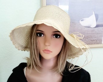 Verano, sombrero de rafia, sombrero de paja, hecho a mano, crochet, plegable