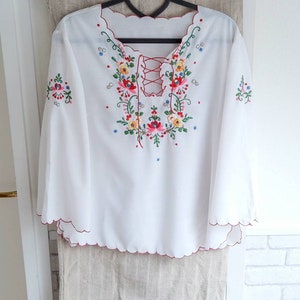 VINTAGE: Kalocsa, handcrafted, colorful embroidery, peasant BLOUSE, white,