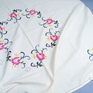 ANTIQUE: embroidered handcraft, tablecloth, centerpiece, kitchen cloth, colorfully embroidered,