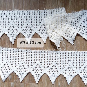 Landhaus:Schweden Handarbeit,Romben Muster,, gehäkelte Spitze,Bordüre, Bistro Gardinen/Vorhang,weiß