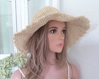 Verano, sombrero de rafia, sombrero de paja, hecho a mano, crochet, plegable