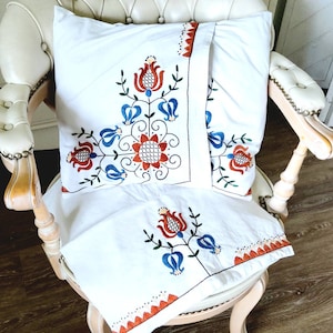 Antique: Hungary handmade cushion cover, white colorful embroidered,