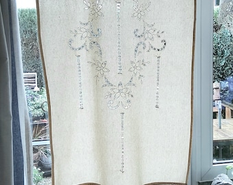 NEW: Linen curtain, hole pattern, lace border, natural