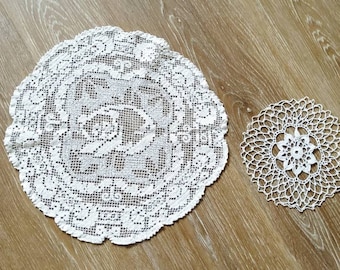 Antique set: lace doilies, crochet lace, bobbin lace crochet doilies, round
