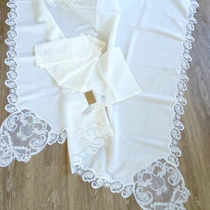 French lace: silk, elegant large tablecloth/napkins, wedding lace, cream white