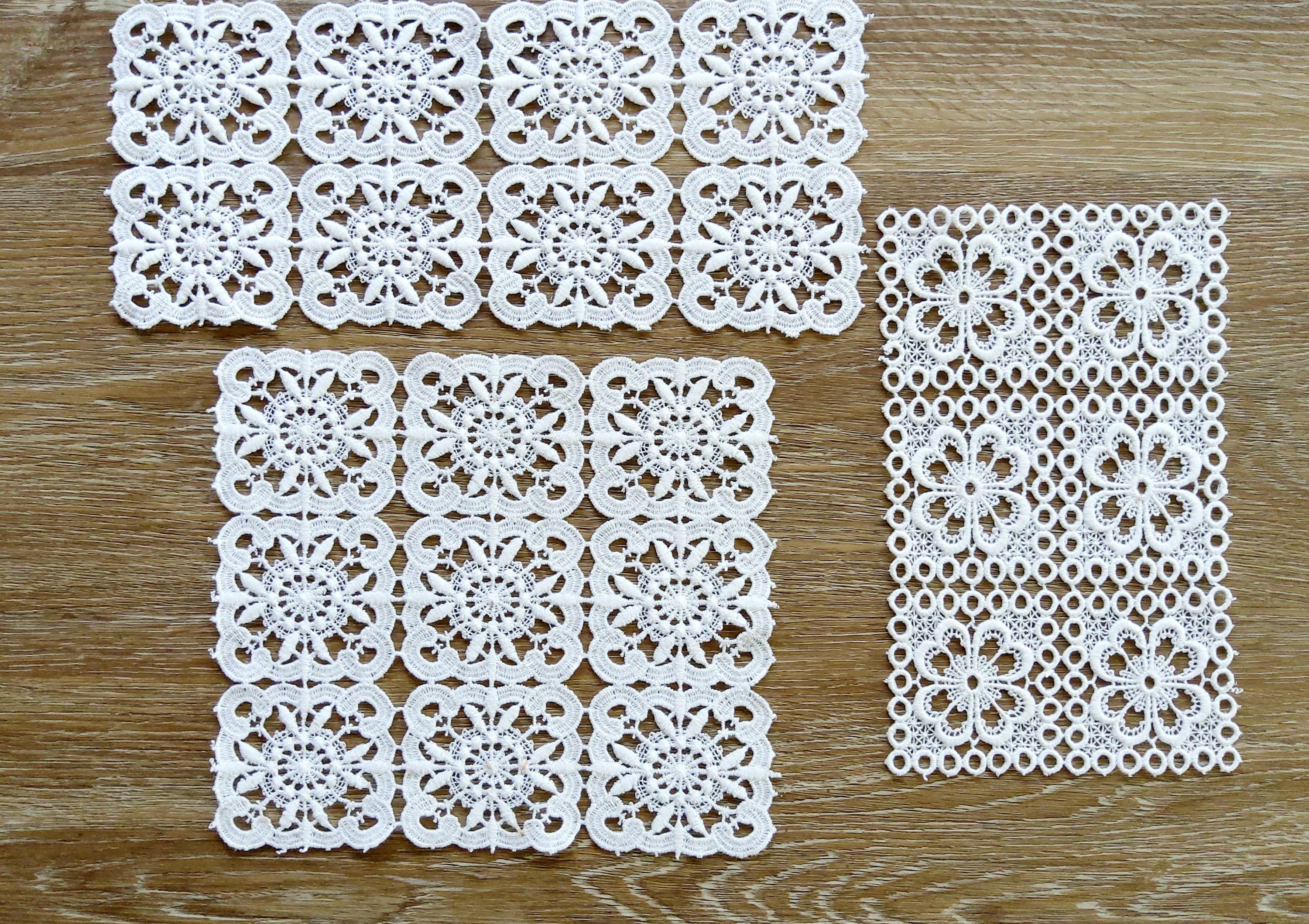 SET: 3 Plauen lace, decorative doilies, bobbin lace, cotton, square