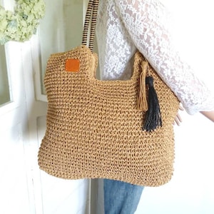 RAFFIA palm fiber, raffia bag, crochet bag, handbag, natural, handmade, lined, tassels