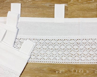 Cortina de estilo rústico para bistró o cafetería, encaje de bolillos de algodón, cortinas/visillos, blanco.