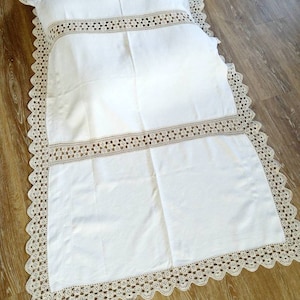 Art Nouveau wedding damask old tablecloth, patchwork, tablecloth, lace handmade cream white