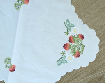 Handcraft: strawberries, tablecloth/runner, flowers spring/summer, embroidery