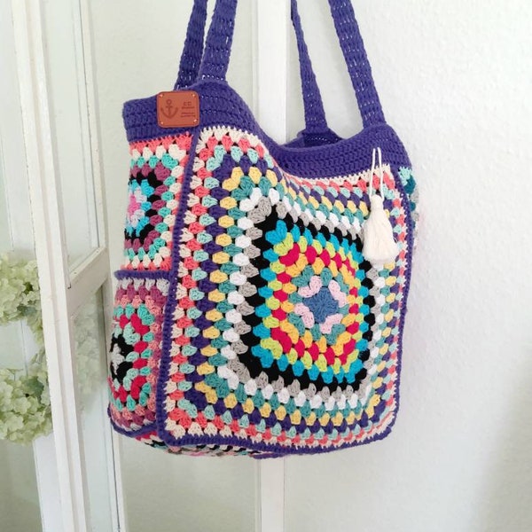 XXL Patchwork ,Granny Square, Häkeltasche gross,Quasten, Handtasche, Handarbeit gehäkelt,bunt, Geschemk Mutter,Freundin