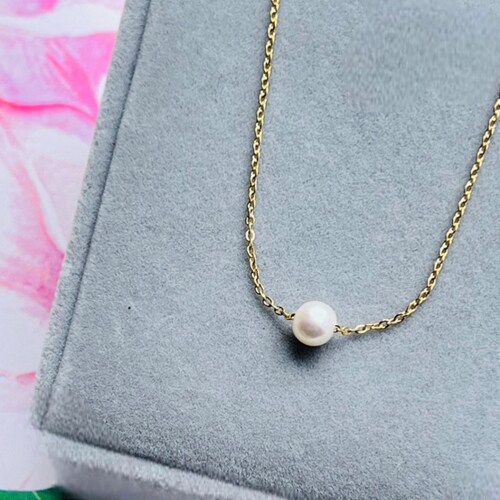 18K Gold Filled Natural Freshwater Floating Pearl Vintage Inspired deals Minimalist Classic Single 4mm Pearl Necklace Bridal Gift Gifts for Her