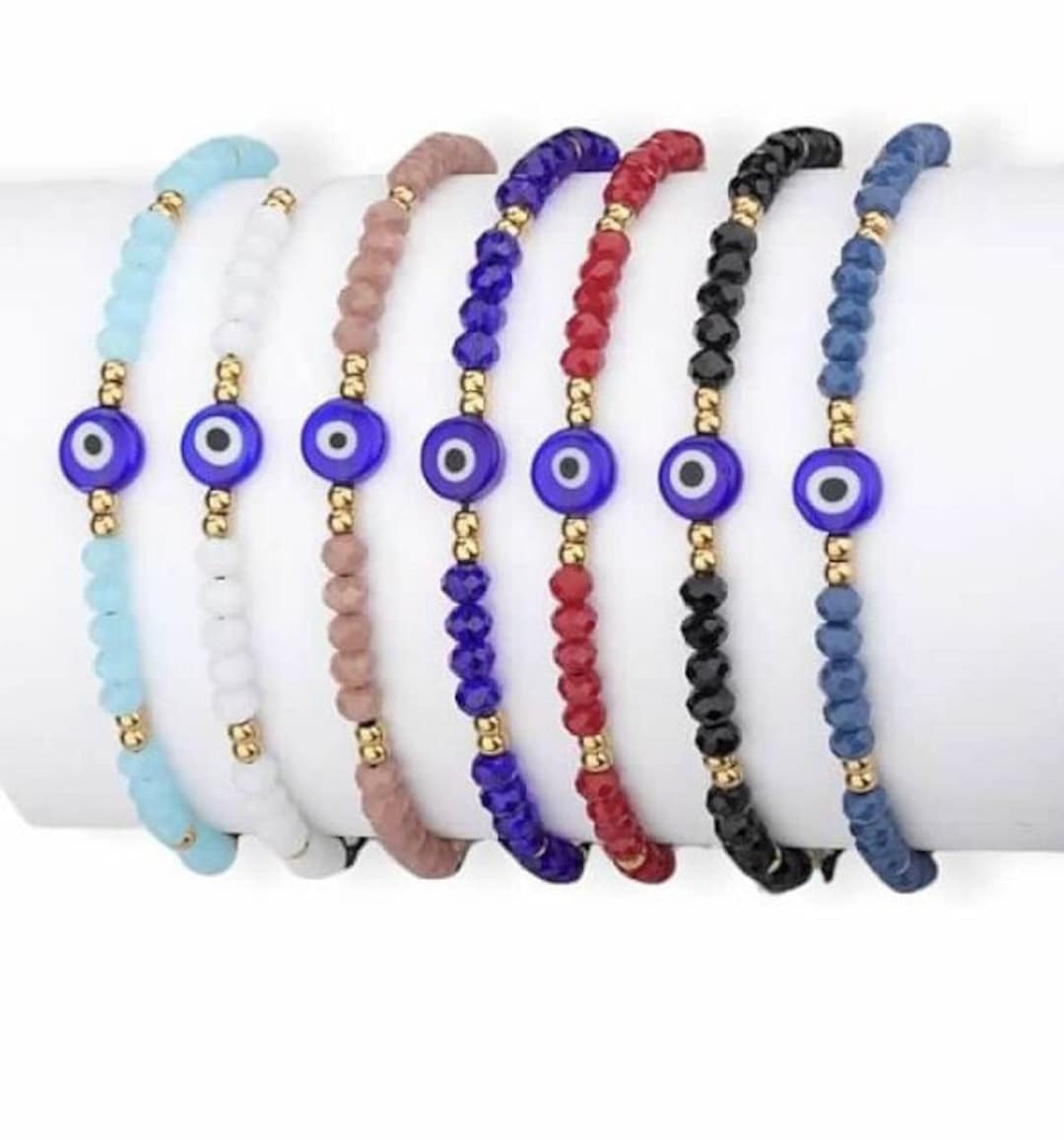 Evil Eye Crystal Bead Adjustable Bracelet Black Red Blue White