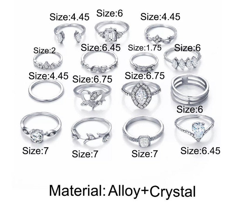 Silver Crystal Love Amor Rhinestone 15 Piece Ring Set Retro - Etsy