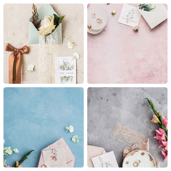 4 ( four ) Flat Lay Backdrops for Wedding and Product Photography, Hand painted canvas, Rollable Styling Mat, Styling Surface