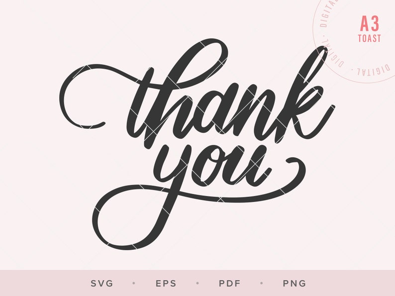 May include: Black and white calligraphy design that says "thank you".