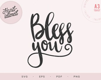 Bless you, Handlettered SVG Cut File, Digital File, Digital Sticker, Silhouette SVG, Cricut, Digital Scrapbook, Digital Stickers, Quote SVG