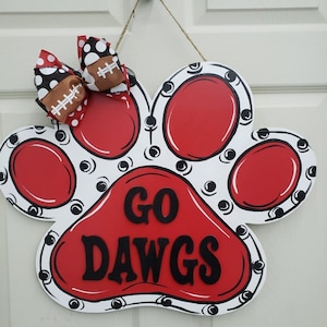 Go Dogs, Go Dawgs, Paw Print, Door hanger, Door Decor,Wreath, Georgia, colors