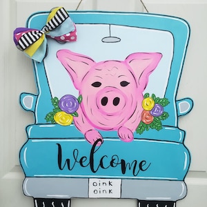 Pig, Truck, Welcome, Door Hanger, Door Decor