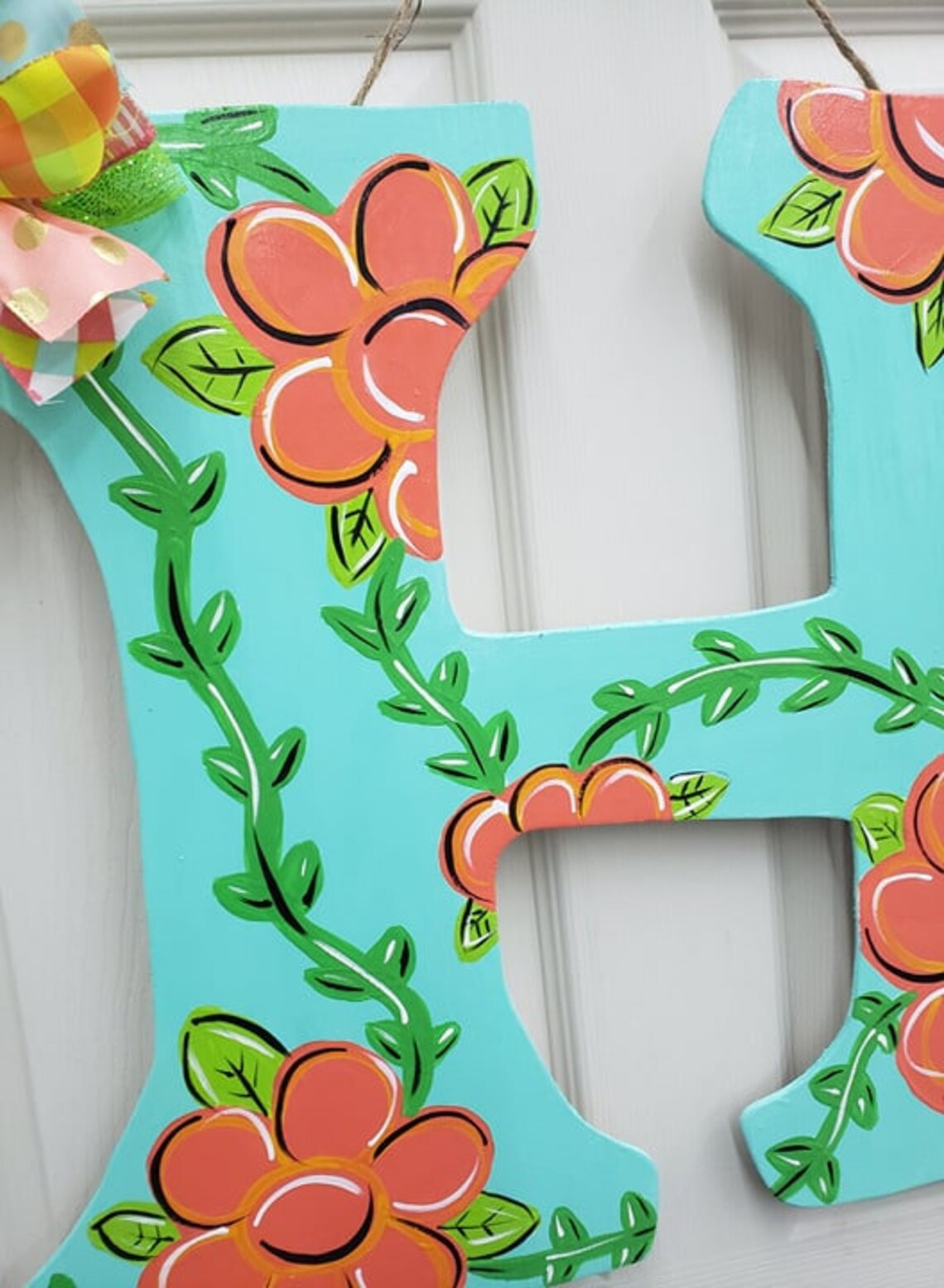 Letter H HInitial Flowers Door Hanger Door Decor Wreath Etsy
