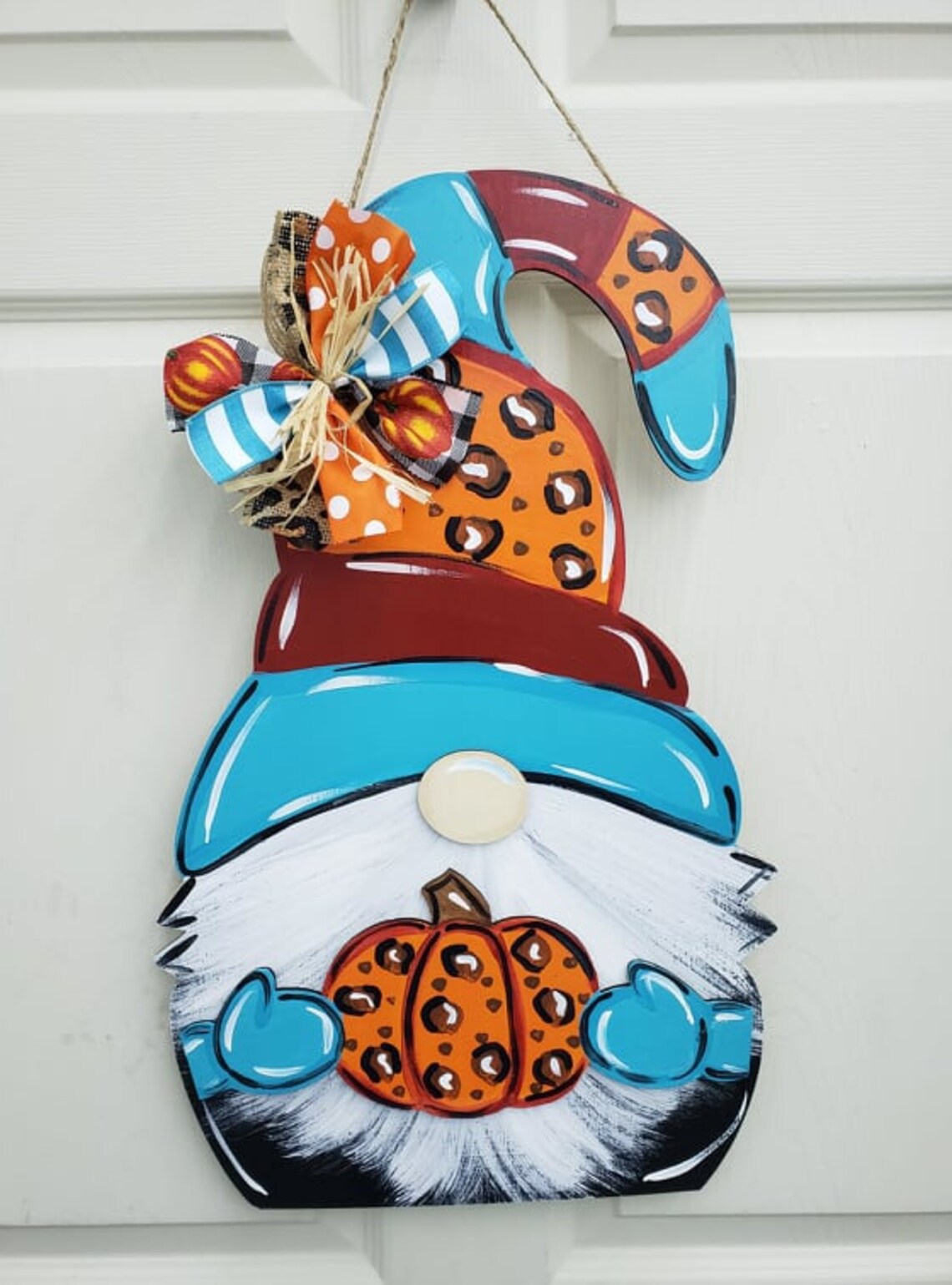 Fall Gnome Door Hanger Door Decor Leopard Print Pumpkin Etsy