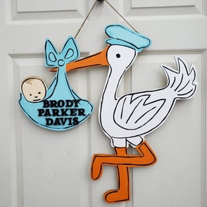 Stork Baby Door Hanger Girl or Boy