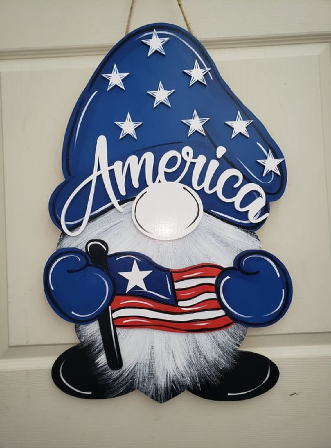 America gnome flag patriotic red white blue door hanger  etsy