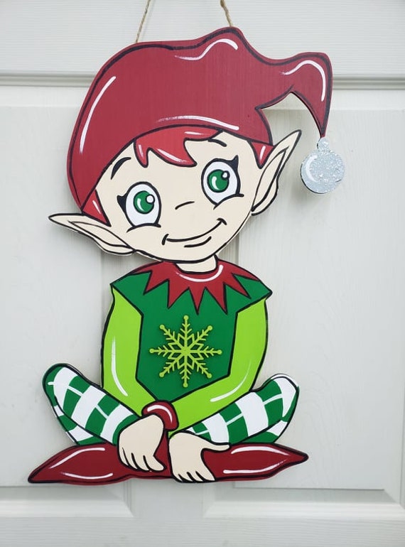 Christmas Elf Cute Door Hanger Door Decor Wreath | Etsy