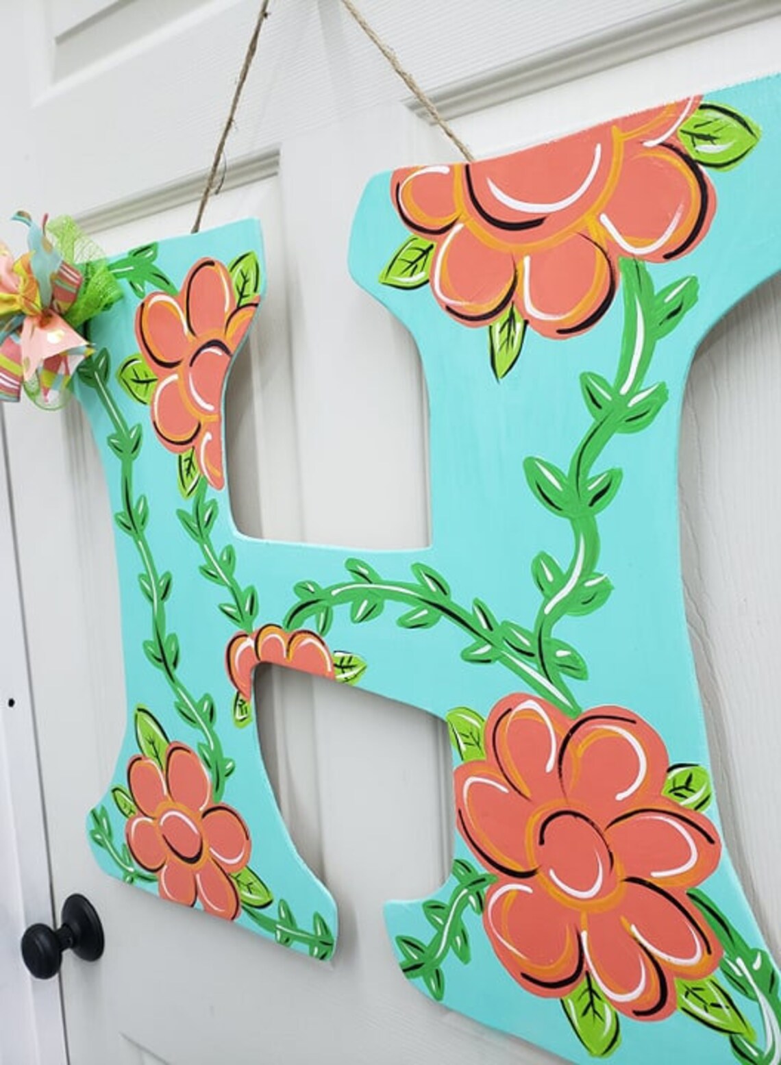 Letter H HInitial Flowers Door Hanger Door Decor Wreath Etsy