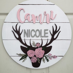 Personalized, Deer, Flowers, Hanger